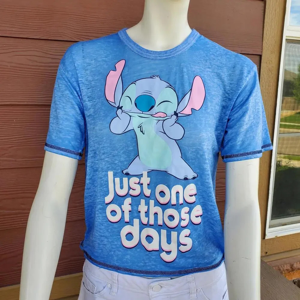 Disney Stitch Just One Of Those Days Tissue Thin Blue Graphic Tee T-Shirt XS